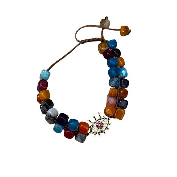 Pink Evil Eye Glass Bead Bracelet - Picture 2 of 6